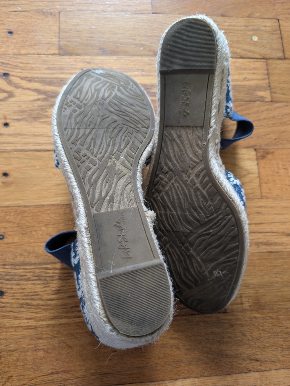Life Stride Blue Espadrille w/ White Daisy Embroidery Wedge Sandals - Picture 7 of 7